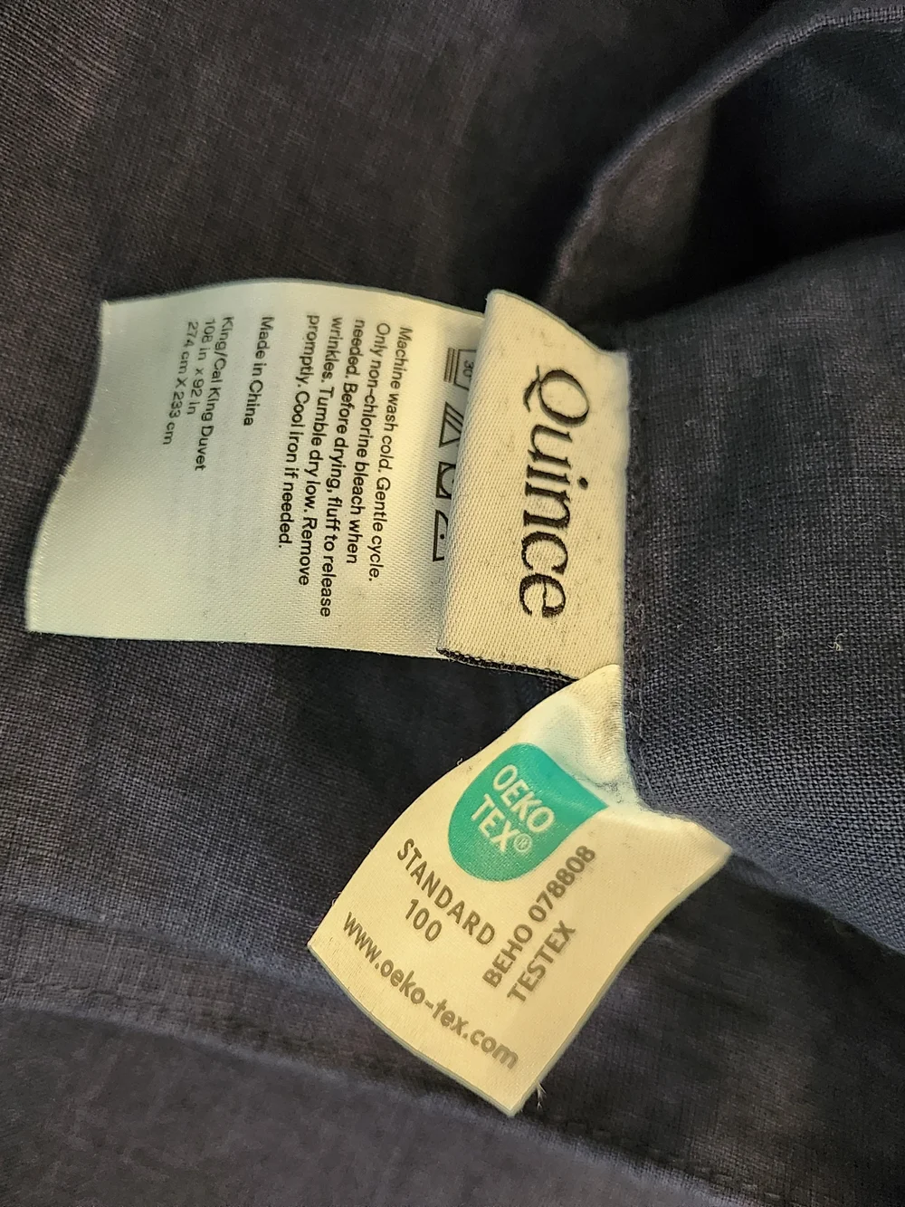 Quince European Linen King Cal King Duvet Set 2 Shams Navy 3 Piece